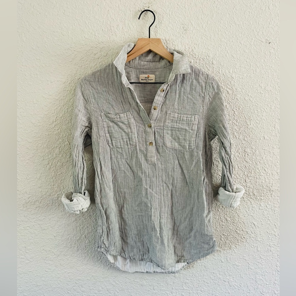Marine Layer Grey Stripe Half Button Top - Picture 2 of 9